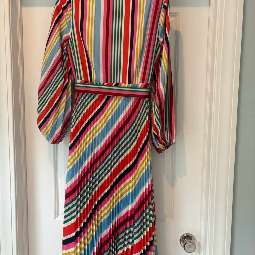 Boden dress NWT 8 V Neck pleated midi dress Multicolor Striped, gorgeous! - Picture 11 of 14